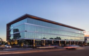 Jupiter Research office building. The Camelback Collective at dusk.