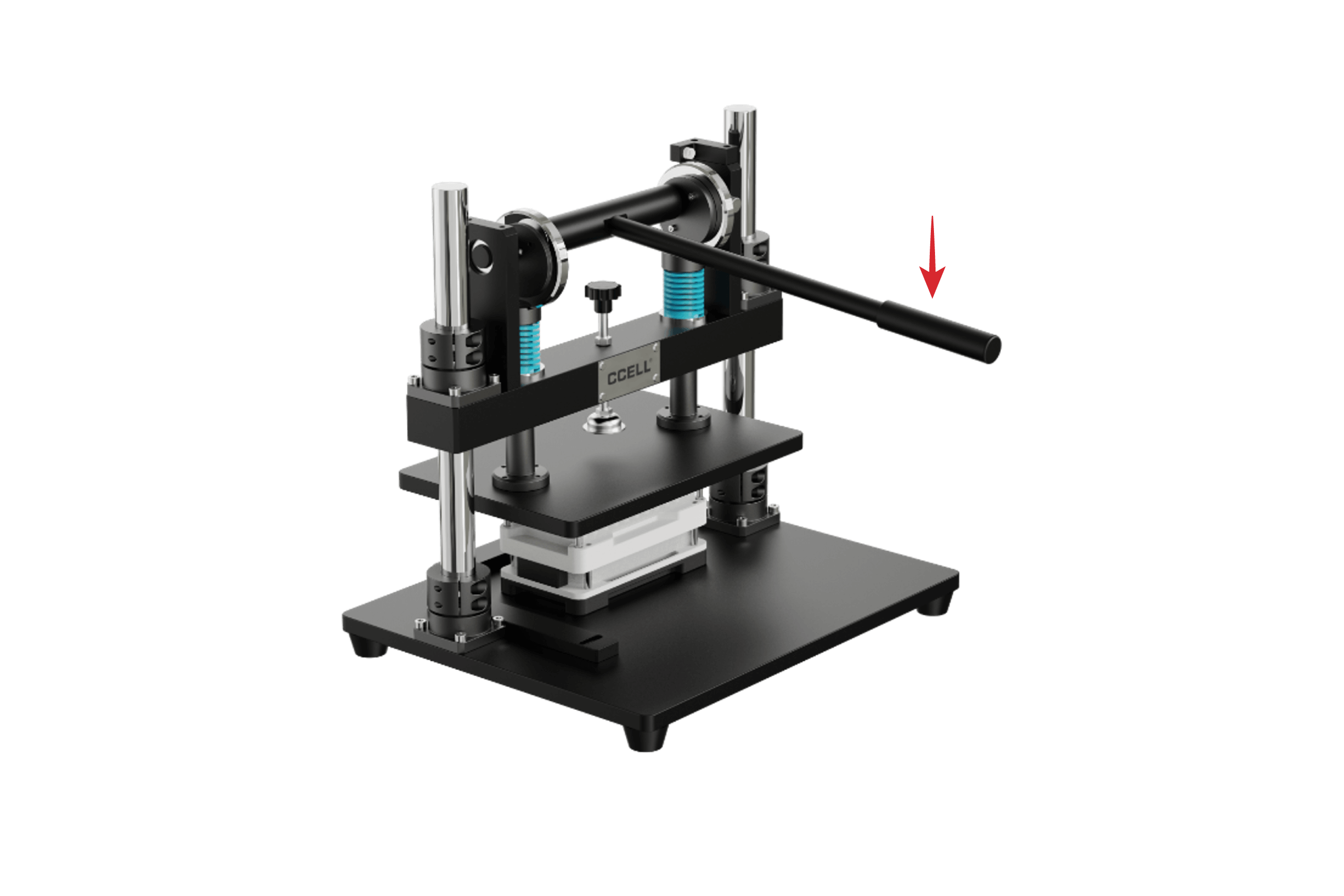 3. Pull down the press arm until the mouthpieces are fully seated.